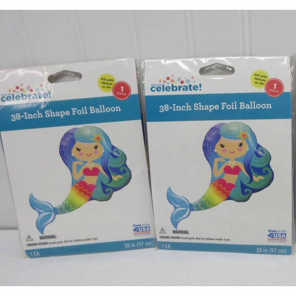 Lot of 2 Mermaid Foil Balloon Large 38in Shaped Party Decoration Girls Birthday